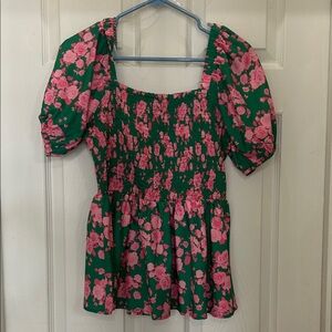 JODIFL Green and Pink Floral Blouse